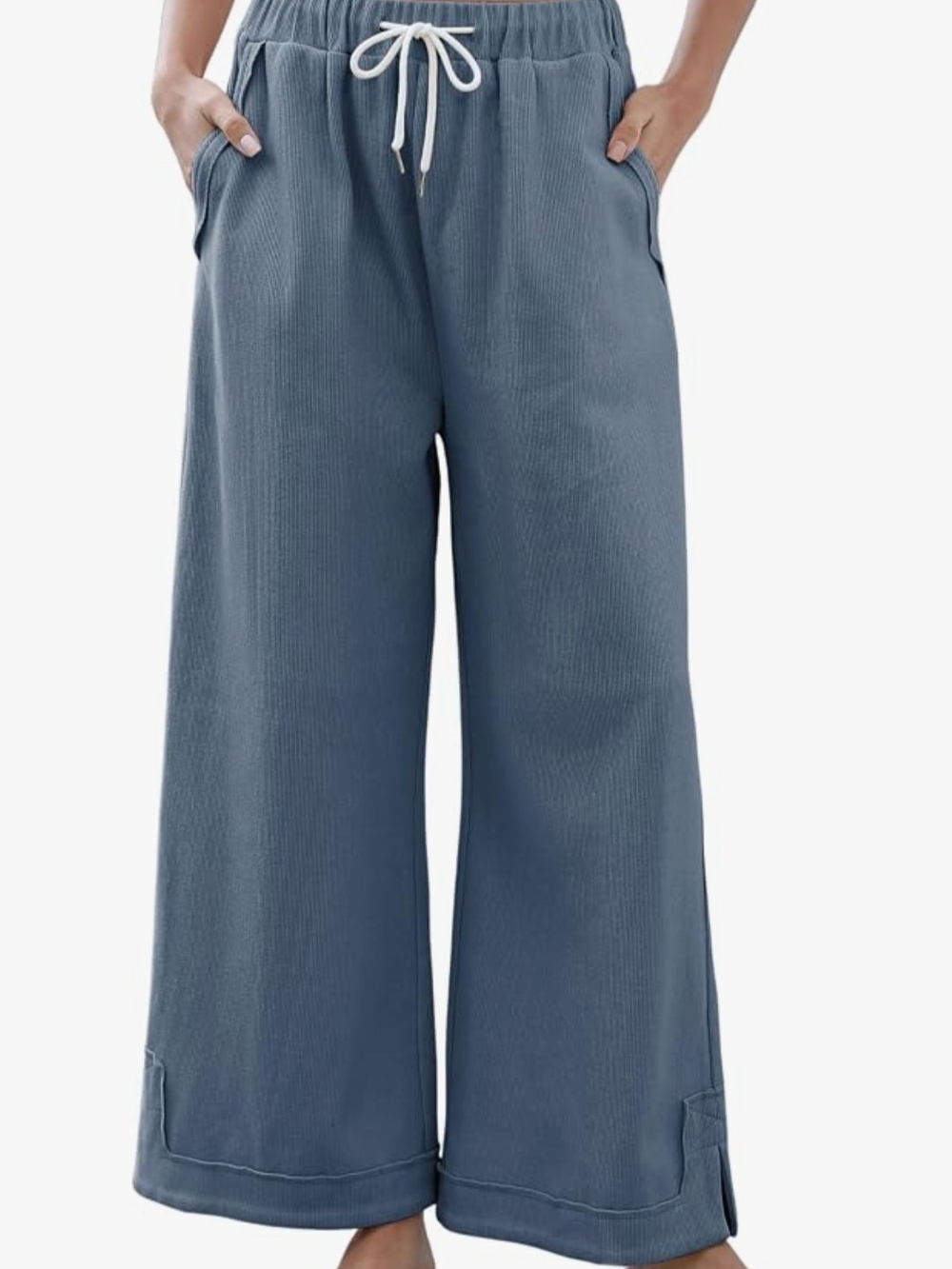 Women’s Wide-Leg Cropped Drawstring Pants in Slate Blue